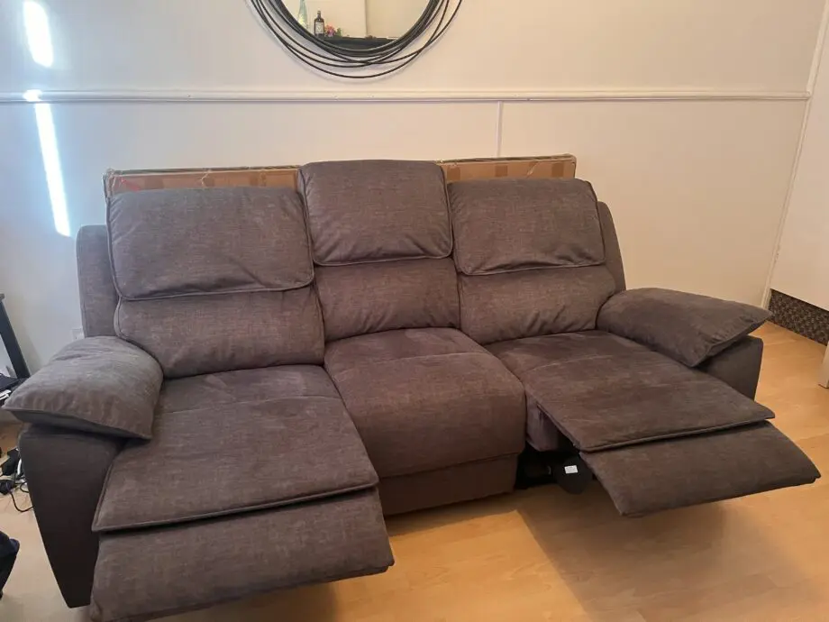3 seater charcoal plush fabric recliner