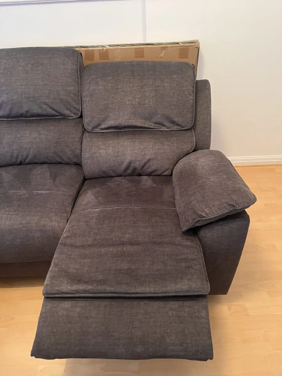 3 seater charcoal plush fabric recliner