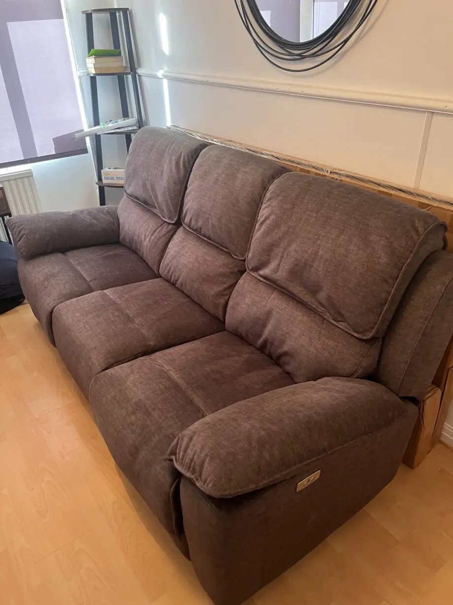 3 seater charcoal plush fabric recliner