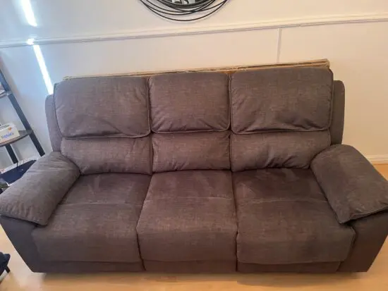 3 seater charcoal plush fabric recliner
