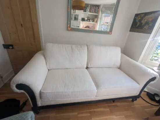Custom 3-seater white patterned sofa from Ethan Allen