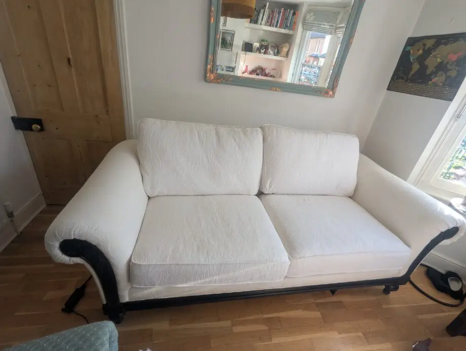 Custom 3-seater white patterned sofa from Ethan Allen