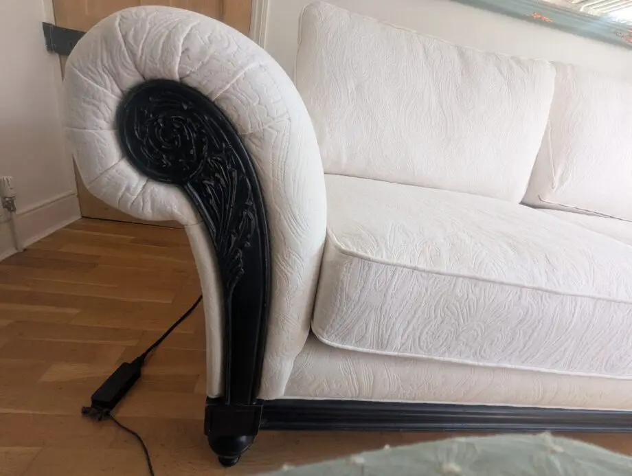Custom 3-seater white patterned sofa from Ethan Allen