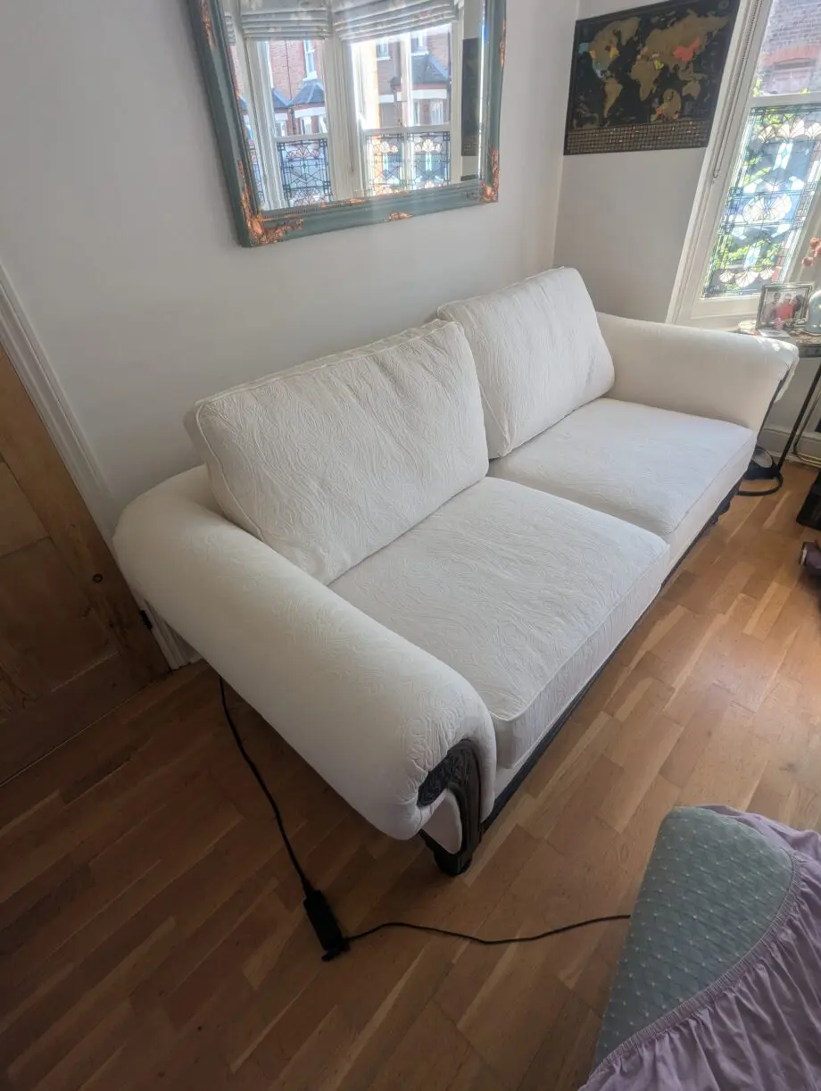Custom 3-seater white patterned sofa from Ethan Allen