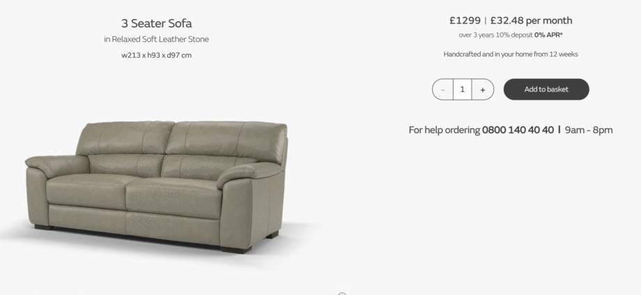Sofology Santina 3 Seater Soft Leather Sofa