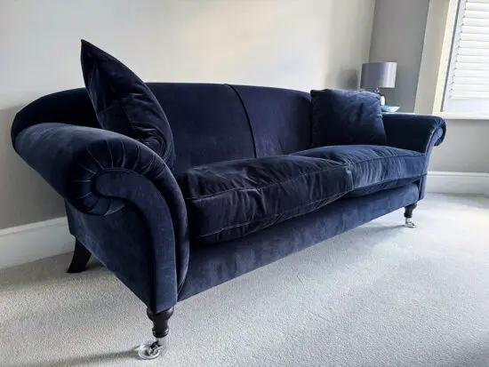 Luxurious Ink Blue Velvet 3-Seater Sofa – Like New!