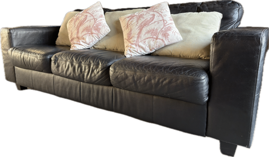 Ikea 3 seater black leather sofa