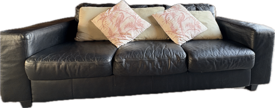 Ikea 3 seater black leather sofa
