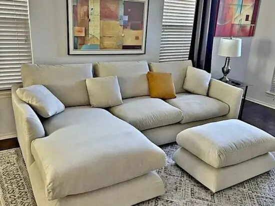 DFS Luxury L-Shape Corner Sofa with Footstool – Soft Cream