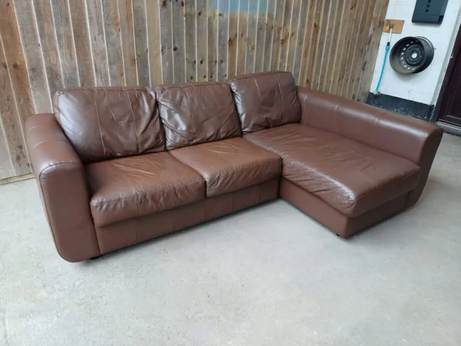 L Shape Brown Real Leather Corner Sofa #108