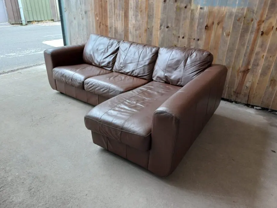 L Shape Brown Real Leather Corner Sofa #108
