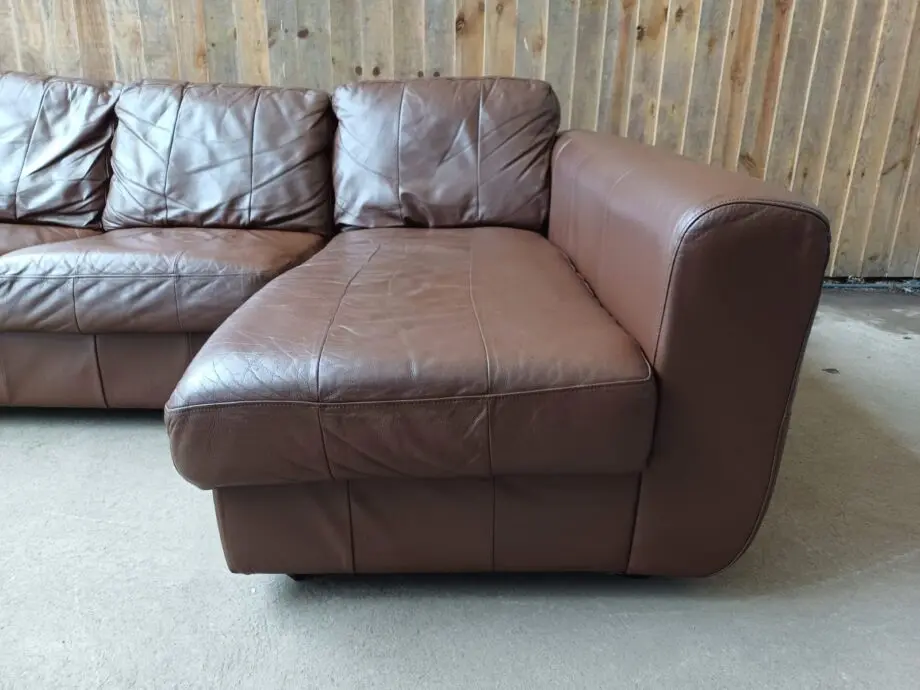 L Shape Brown Real Leather Corner Sofa #108
