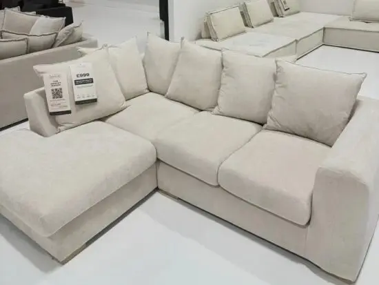 Next L Shaped Corner Sofa In Beige Color For Sale With Pouffe