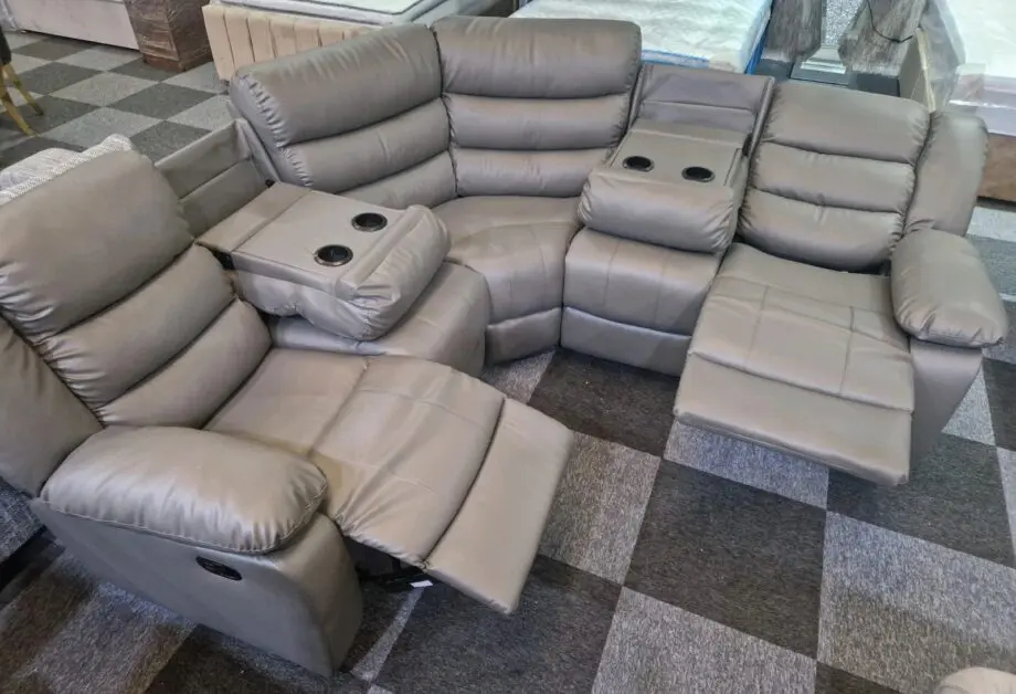 Leather Recliner Corner Sofa + Cupholders