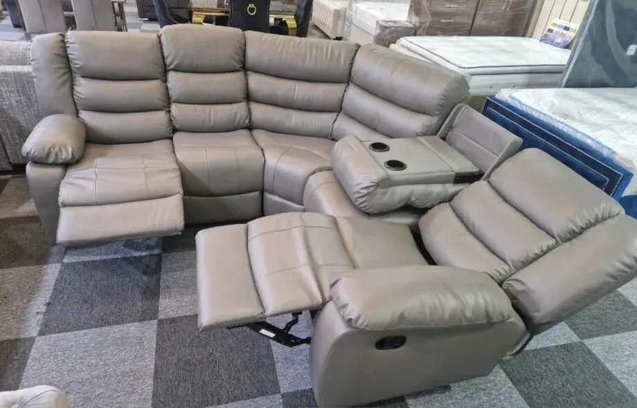 Leather Recliner Corner Sofa + Cupholders