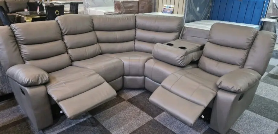 Leather Recliner Corner Sofa + Cupholders