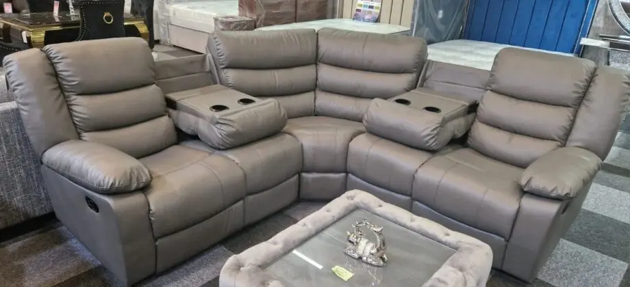 Leather Recliner Corner Sofa + Cupholders