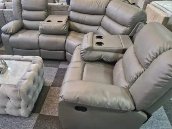 Leather Recliner Corner Sofa + Cupholders