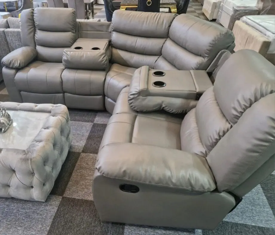 Leather Recliner Corner Sofa + Cupholders