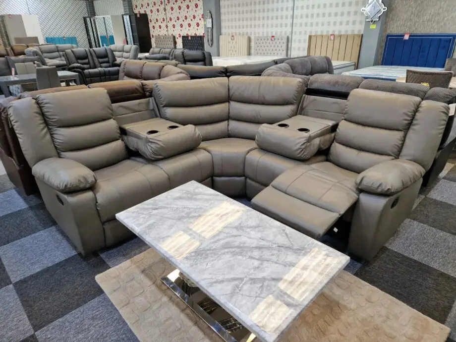 Leather Recliner Corner Sofa + Cupholders