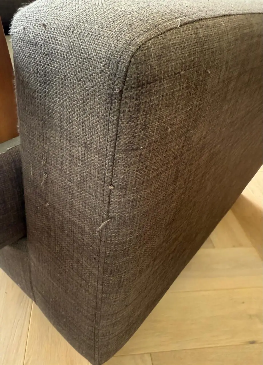 Dwell grey corner sofa, armchair and cuboid footstool