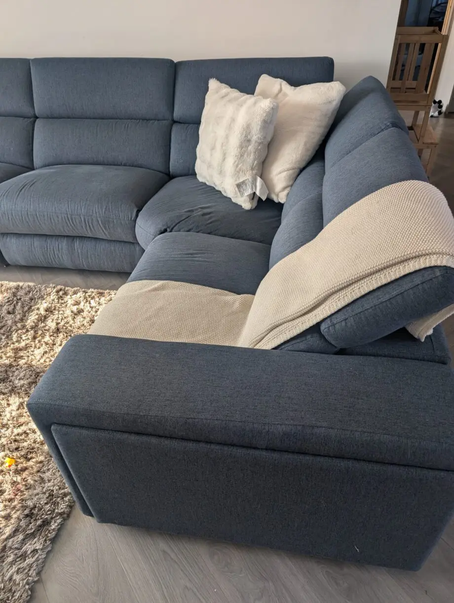 DFS Blue Corner Sofa Top Spec -Electric Recliner Drawers/Wireless Charging/Drink Holders/Storage/USB