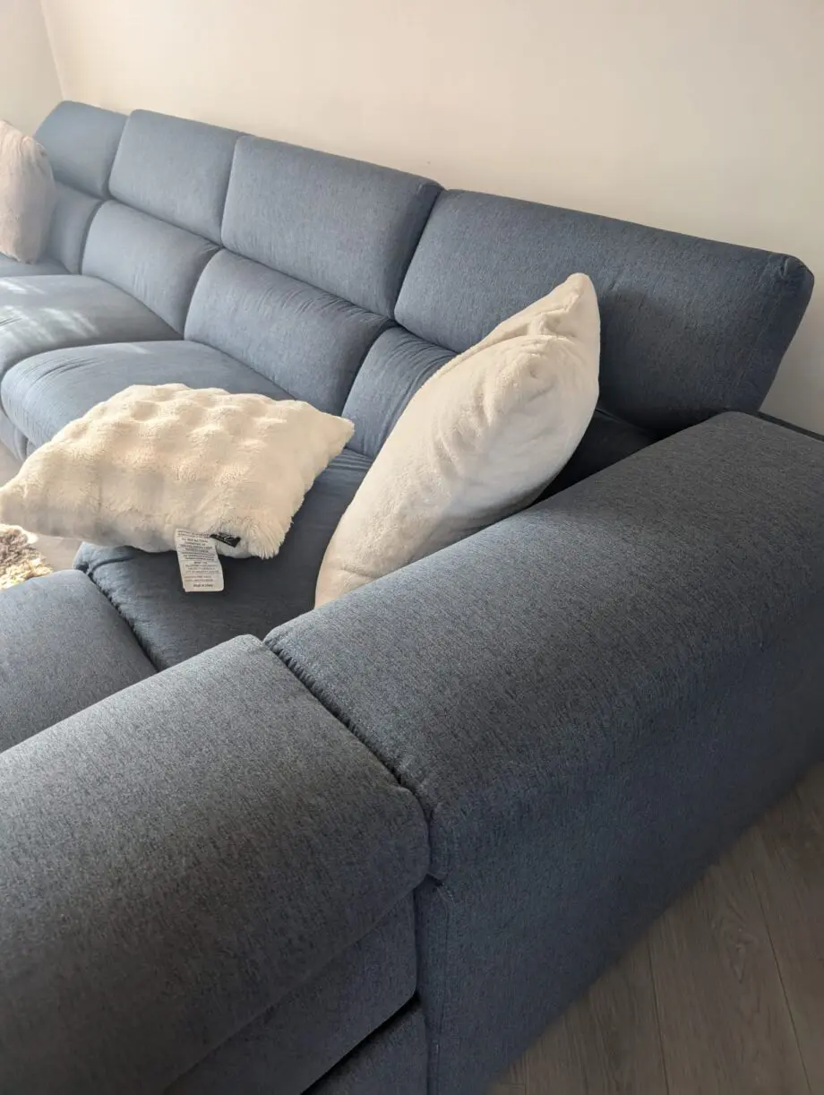 DFS Blue Corner Sofa Top Spec -Electric Recliner Drawers/Wireless Charging/Drink Holders/Storage/USB