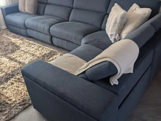 DFS Blue Corner Sofa Top Spec -Electric Recliner Drawers/Wireless Charging/Drink Holders/Storage/USB