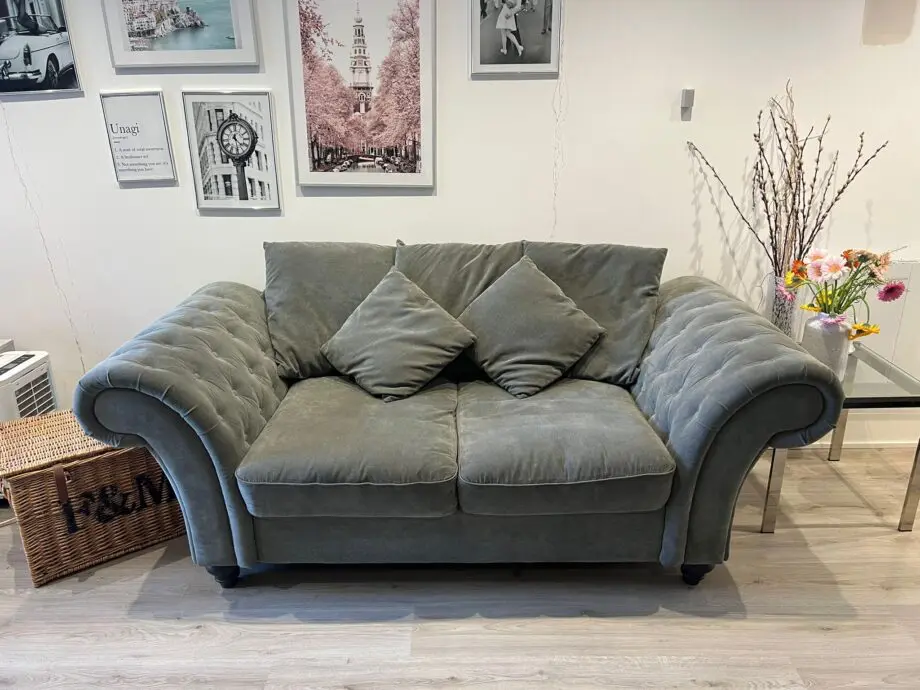 2x Grey Two-Seater Sofa Club Sofas