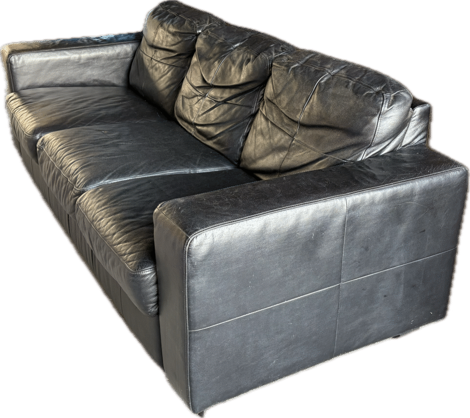 Ikea 3 seater black leather sofa