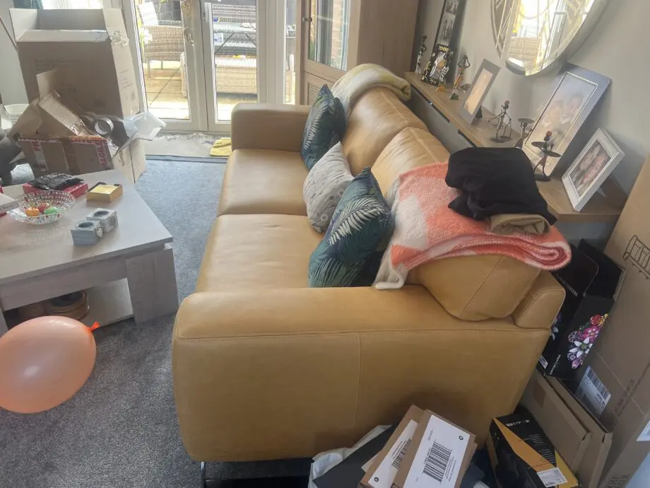 Mustard yellow 3 seater sofa x2 DFS
