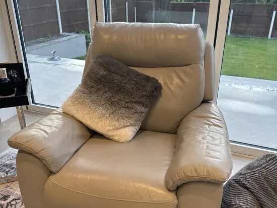 Furniture village snug power leather recliner arm chair and 3 seater sofa