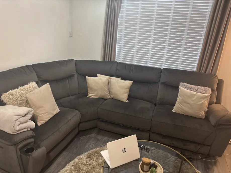 Grey corner cinema sofa with storage
