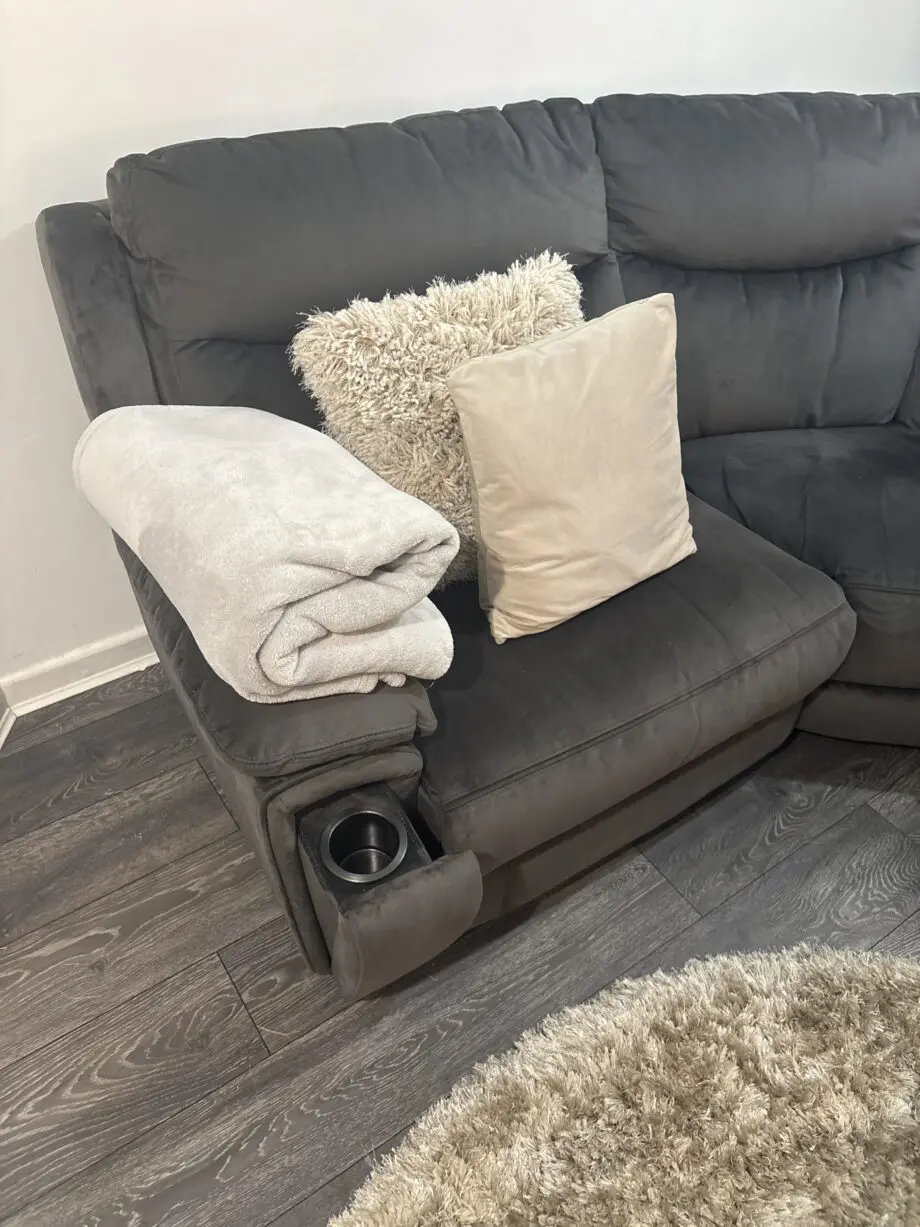 Grey corner cinema sofa with storage