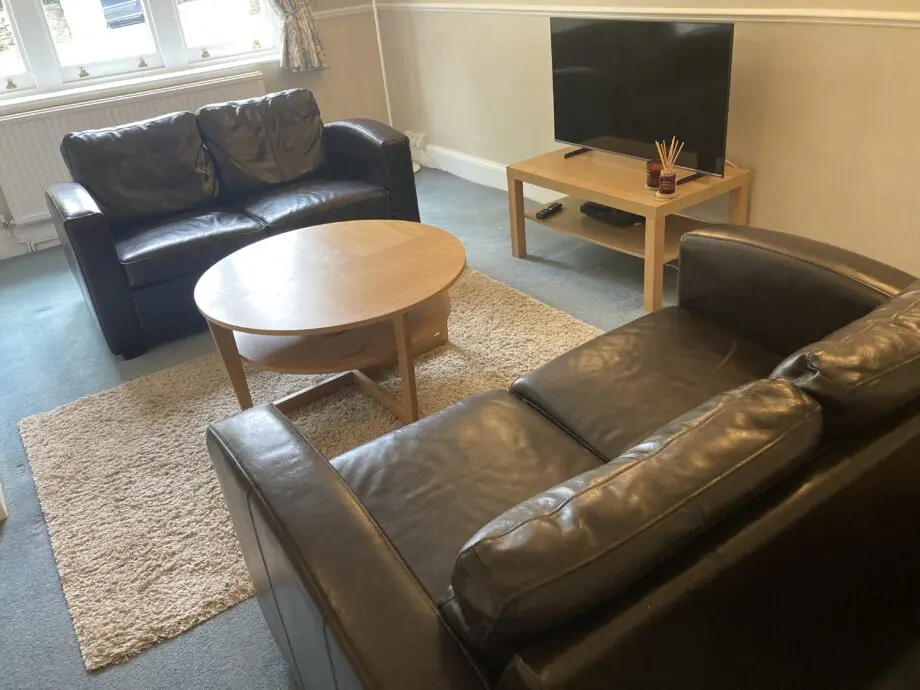 Very dark brown leather two seater matching sofas