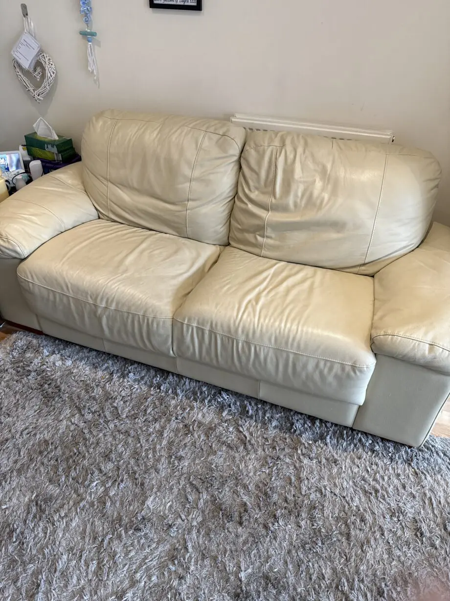 Beige leather 3&3 seater sofas