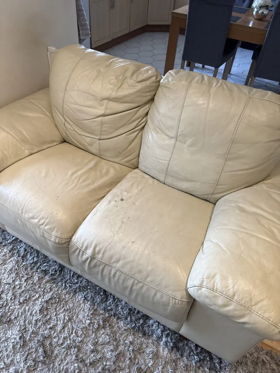 Beige leather 3&3 seater sofas