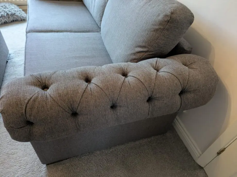 Grey Chesterfield Style 3 Seater Sofa with Footstool