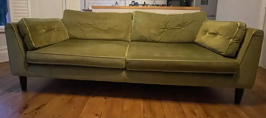 Mid-Century Modern Cricket Green 3 Seater Couch and Ottoman