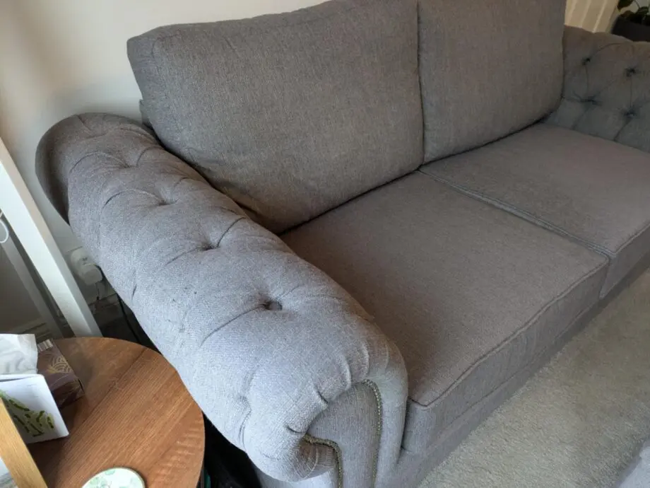 Grey Chesterfield Style 3 Seater Sofa with Footstool
