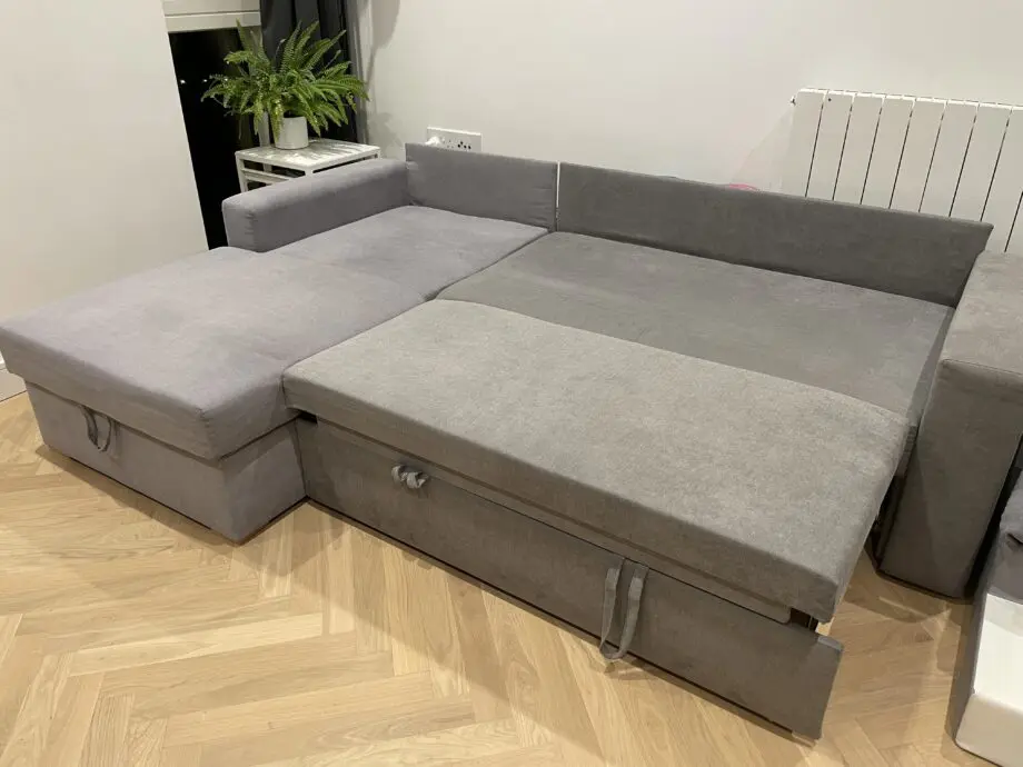 Grey/turquoise Corner Sofa/Bed with storage