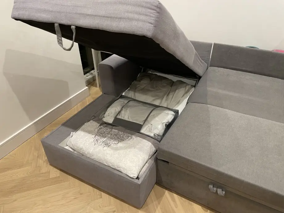 Grey/turquoise Corner Sofa/Bed with storage