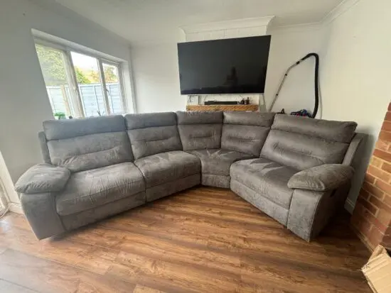 SCS Alexandra sofa set (double manual recliner corner sofa/ manual reclining chair) in colour slate grey