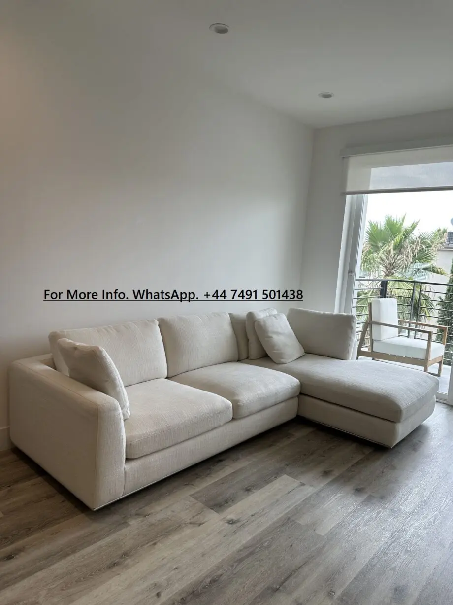 Cream L-Shape High Back Corner Sofa For Sale