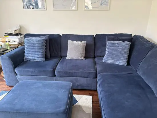 DFS Navy Blue ORKA corner sofa and footstool