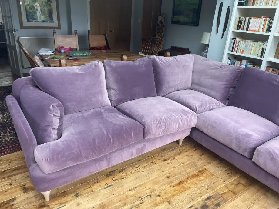 Loaf Smithy even-sided corner sofa in mauve velvet