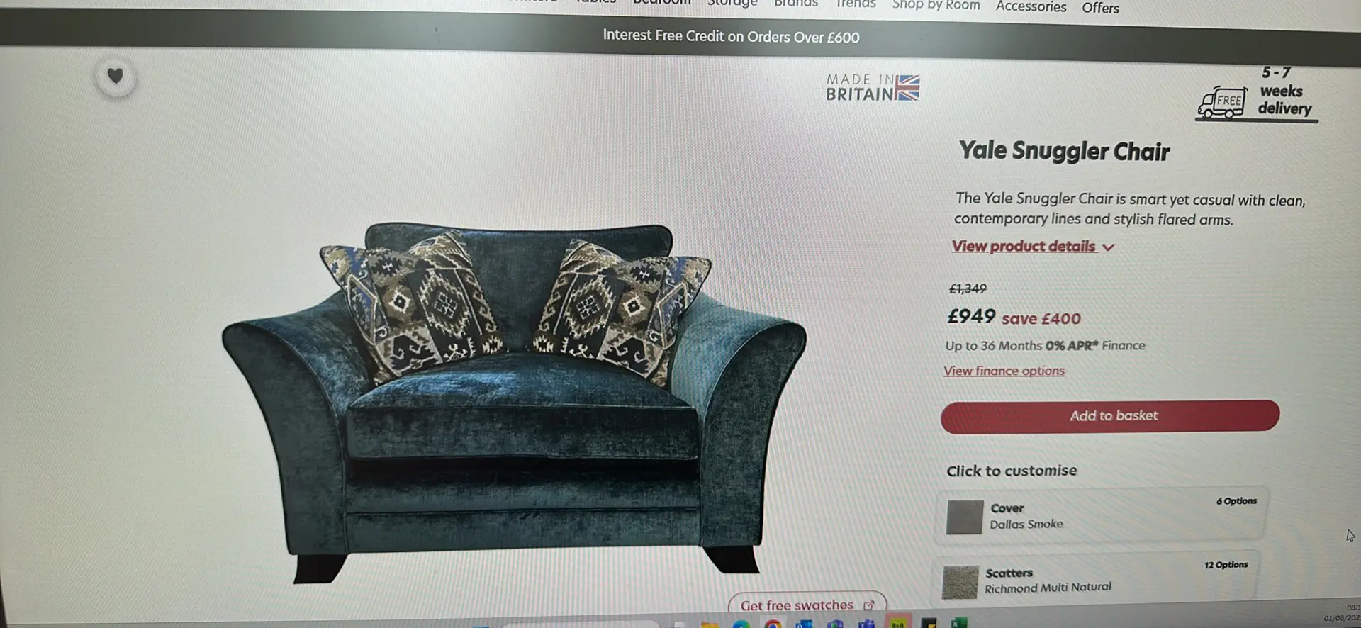 Lucas Furniture Grey 4 seater + Snuggler