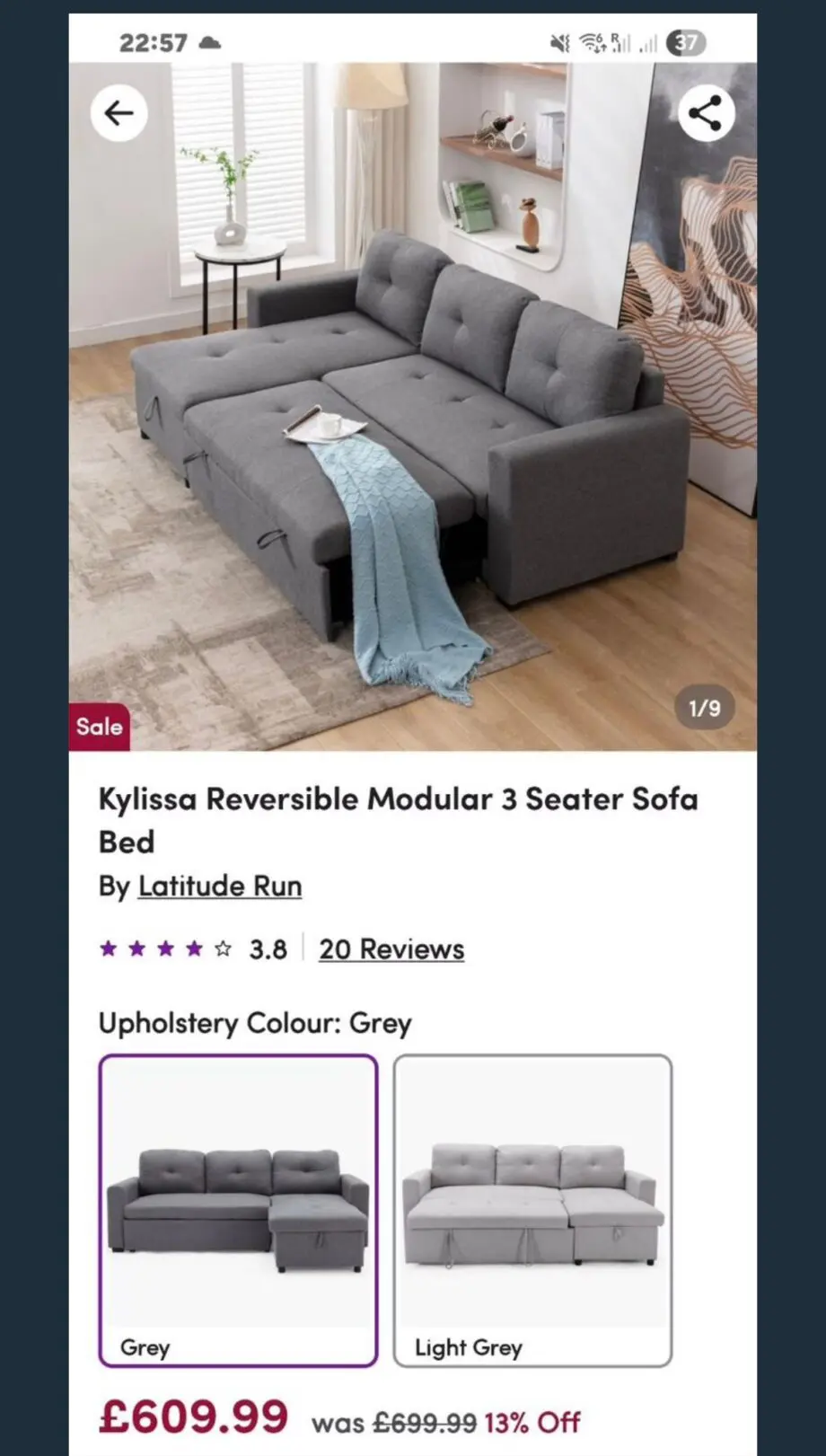 Kylissa Reversible Modular 3 seater sofa bed