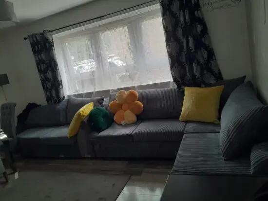 Grey jumbo cord sofa