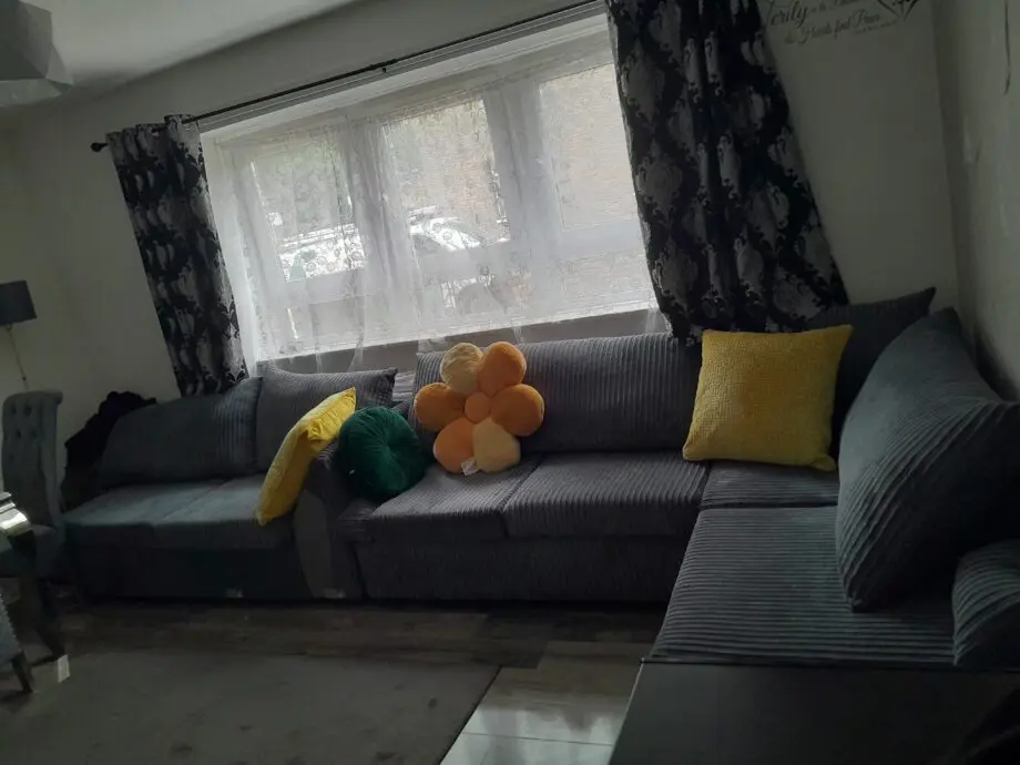 Grey jumbo cord sofa